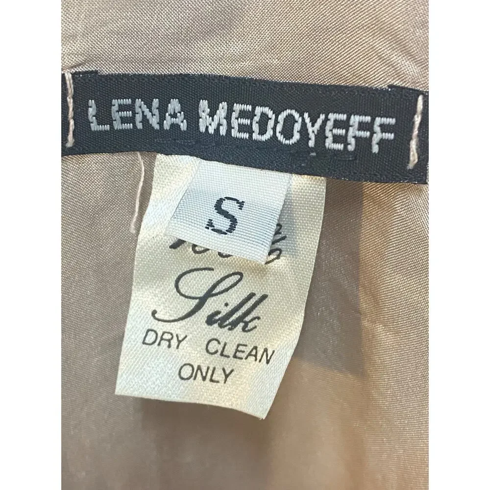 Lena Medoyeff Silk Midi Dress Women's Size SM Brown Pink Tie Straps - Picture 3 of 11
